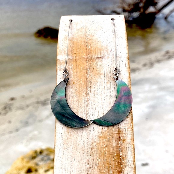Abalone Holographic Rainbow Stainless Steel Earrings - Picture 6 of 6
